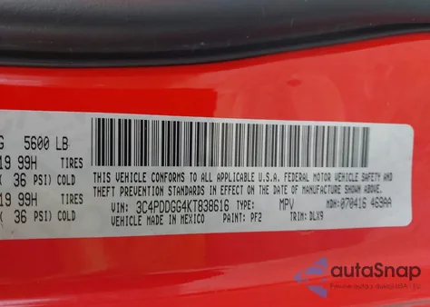 2019 Dodge Journey Crossroad Awd из США, поврежденный, VIN 3C4PDDGG4KT838616